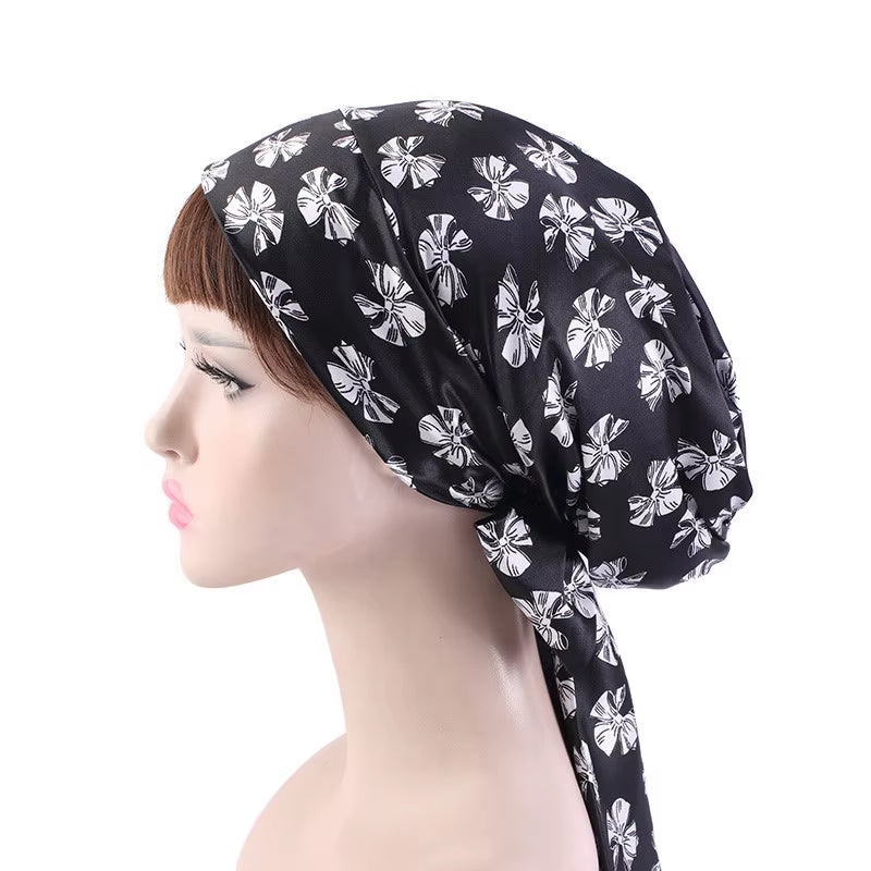 Women Silk Satin Cap Night Sleep Cap Hair Bonnet Hat Head Cover Satin Turban Headscarf Adjustable Ladies Long Hair Care Bonnet - DUX