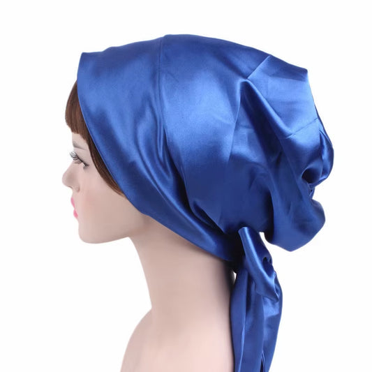 Women Silk Satin Cap Night Sleep Cap Hair Bonnet Hat Head Cover Satin Turban Headscarf Adjustable Ladies Long Hair Care Bonnet - DUX