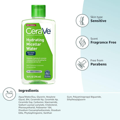 CeraVe Micellar Water Hydrating Facial Cleanser & Eye Makeup Remover - DUX
