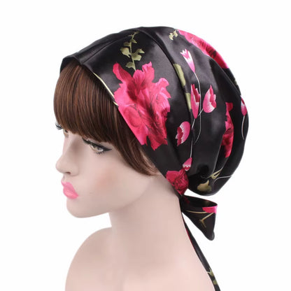 Women Silk Satin Cap Night Sleep Cap Hair Bonnet Hat Head Cover Satin Turban Headscarf Adjustable Ladies Long Hair Care Bonnet - DUX