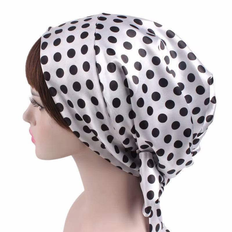 Women Silk Satin Cap Night Sleep Cap Hair Bonnet Hat Head Cover Satin Turban Headscarf Adjustable Ladies Long Hair Care Bonnet - DUX