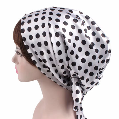 Women Silk Satin Cap Night Sleep Cap Hair Bonnet Hat Head Cover Satin Turban Headscarf Adjustable Ladies Long Hair Care Bonnet - DUX