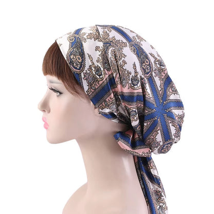 Women Silk Satin Cap Night Sleep Cap Hair Bonnet Hat Head Cover Satin Turban Headscarf Adjustable Ladies Long Hair Care Bonnet - DUX
