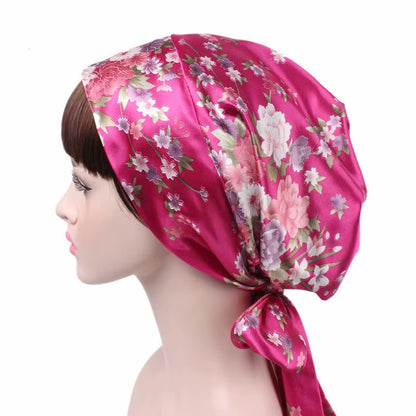 Women Silk Satin Cap Night Sleep Cap Hair Bonnet Hat Head Cover Satin Turban Headscarf Adjustable Ladies Long Hair Care Bonnet - DUX