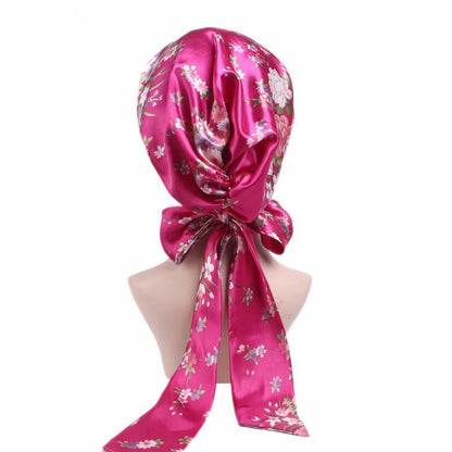 Women Silk Satin Cap Night Sleep Cap Hair Bonnet Hat Head Cover Satin Turban Headscarf Adjustable Ladies Long Hair Care Bonnet - DUX