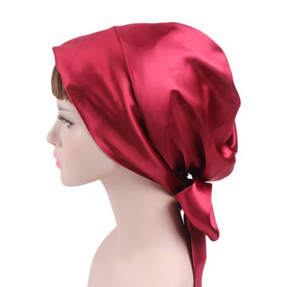 Women Silk Satin Cap Night Sleep Cap Hair Bonnet Hat Head Cover Satin Turban Headscarf Adjustable Ladies Long Hair Care Bonnet - DUX