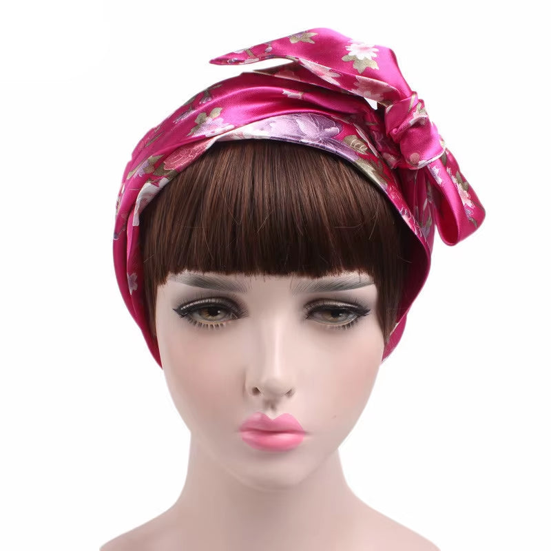 Women Silk Satin Cap Night Sleep Cap Hair Bonnet Hat Head Cover Satin Turban Headscarf Adjustable Ladies Long Hair Care Bonnet - DUX