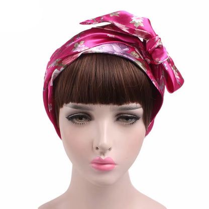 Women Silk Satin Cap Night Sleep Cap Hair Bonnet Hat Head Cover Satin Turban Headscarf Adjustable Ladies Long Hair Care Bonnet - DUX