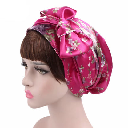 Women Silk Satin Cap Night Sleep Cap Hair Bonnet Hat Head Cover Satin Turban Headscarf Adjustable Ladies Long Hair Care Bonnet - DUX