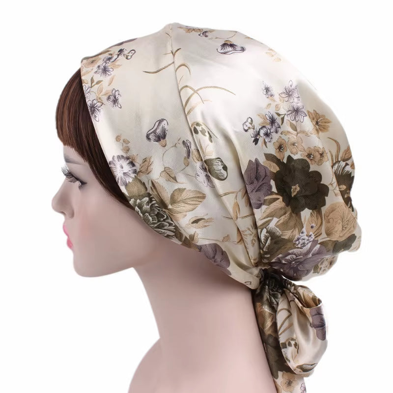 Women Silk Satin Cap Night Sleep Cap Hair Bonnet Hat Head Cover Satin Turban Headscarf Adjustable Ladies Long Hair Care Bonnet - DUX