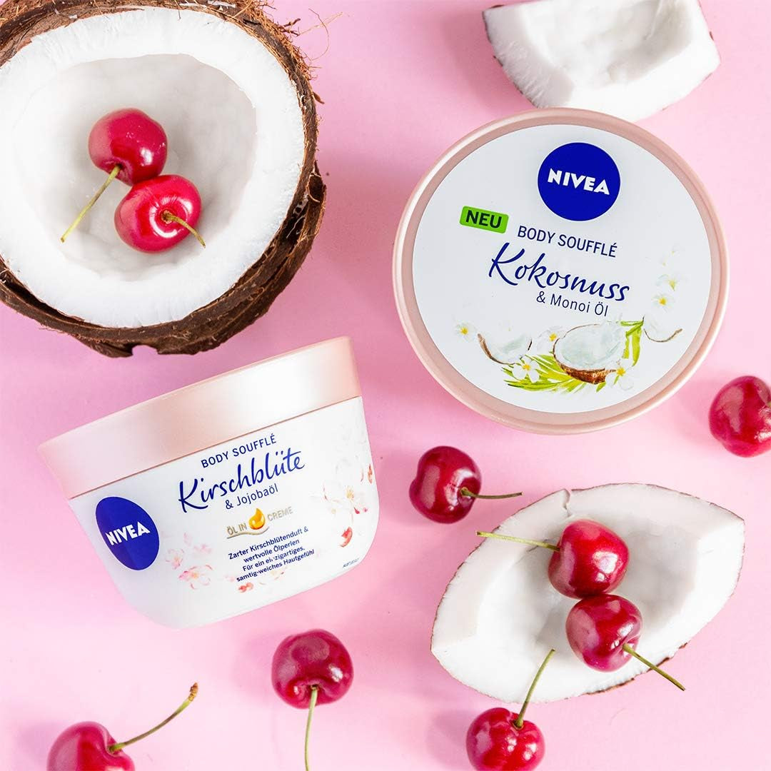 NIVEA Body Soufflé - Jojoba and cherry blossom oil - 24h moisturizing for dry skin - DUX