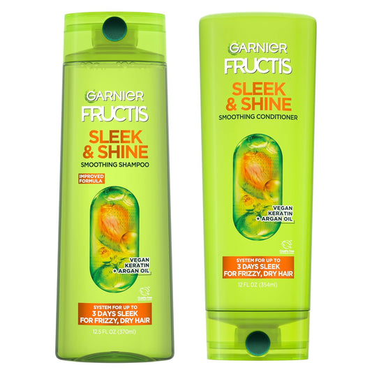 Fructis Sleek & Shine Shampoo (22 Fl Oz) + Conditioner (21 Fl Oz) Argan Oil (2 Items) - DUX