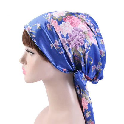 Women Silk Satin Cap Night Sleep Cap Hair Bonnet Hat Head Cover Satin Turban Headscarf Adjustable Ladies Long Hair Care Bonnet - DUX