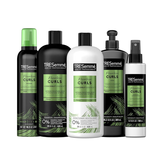 Flawless Curls Shampoo, Conditioner, Mousse, Cream, & Spray with Coconut Oil & Avocado Oil Curl Hair Kit 5 Pack - DUX